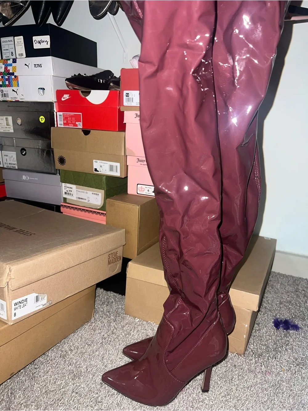 Steve Madden Burgundy Patent Over-the-Knee Pointed-Toe Boots